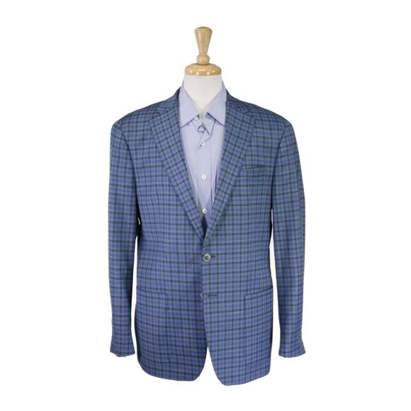 Onward Reserve Blue Green Check Knit Patch Pocket Wool Stretch Blazer Jacket 42R - Picture 1 of 10